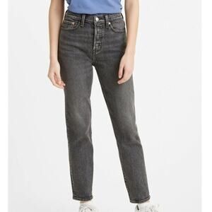 Levi's Wedgie Icon Fit Jeans Straight High Rise Cropped Black Gray Button Fly 26